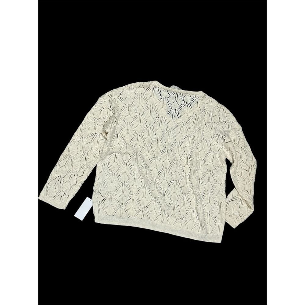 Peace love world open knit crochet sweater L